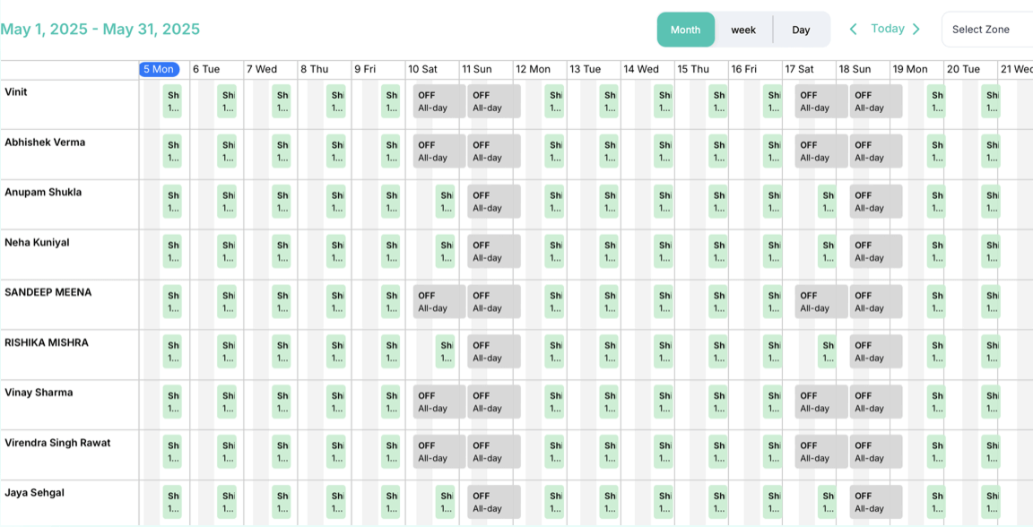 Automated mark-in and mark-out attendance system enabling admins to track rider availability and performance analytics